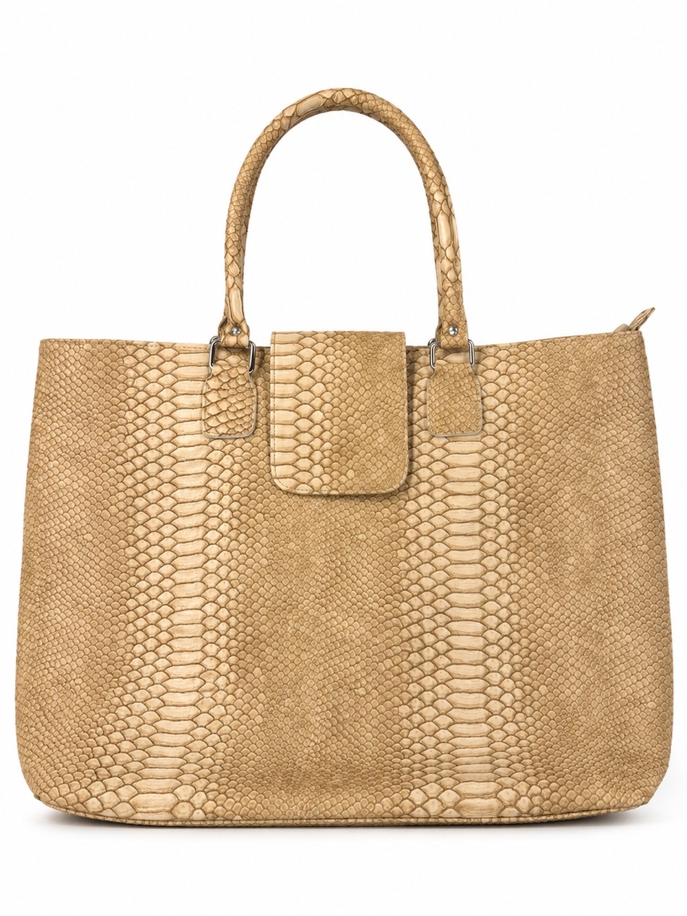 Large Tan Snakeskin Embossed Tote Bag Shoulder Handbag Oversized 20” x 22”